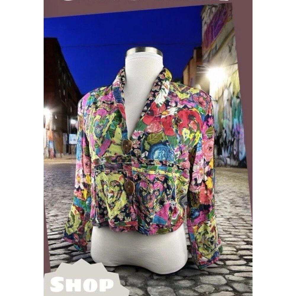 *Flawed* Sandy Starkman Embroidered Jacket Heart Floral Small Art to Wear Boho - Picture 16 of 16